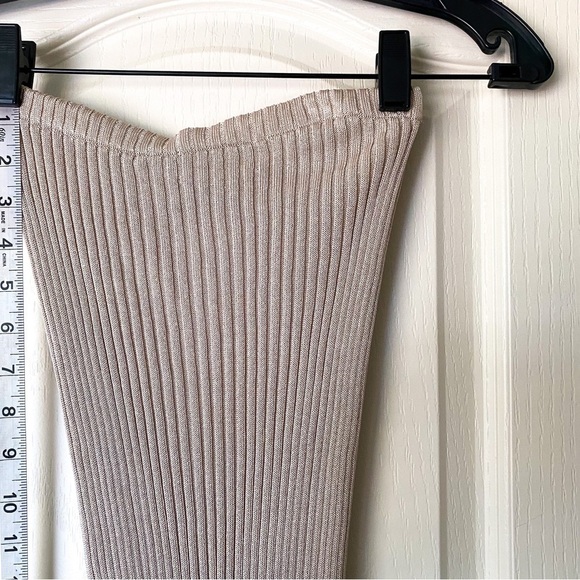 AYA MUSE Skirt Pisa Ribbed Knit Maxi Slit Metallic Stretchy Beige S NWT - Picture 5 of 6